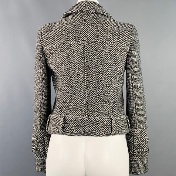 CARVEN Size M Grey Black Wool Blend Tweed Zip Up Belted Biker Jacket - Picture 4 of 8